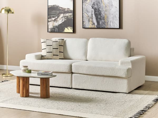 Sofa i Hvit-boucle med polstret 3-seters sofa med tykk polstret rygg Classic Living Room Sofa