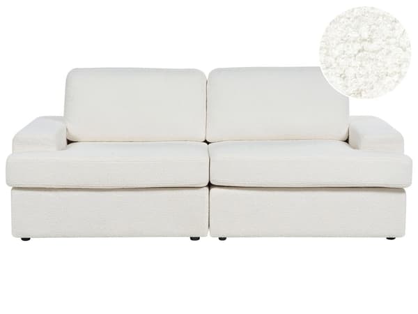 Sofa i Hvit-boucle med polstret 3-seters sofa med tykk polstret rygg Classic Living Room Sofa