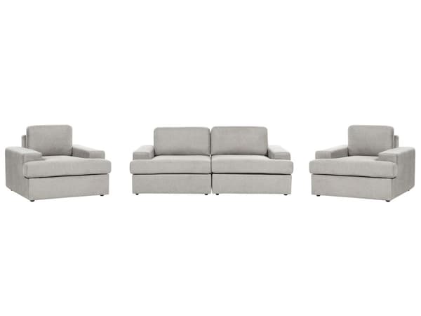Sofasett i grå stoff med polstret 5-seter og lenestol med polstret, tykt polstret rygg Classic Living Room sofa