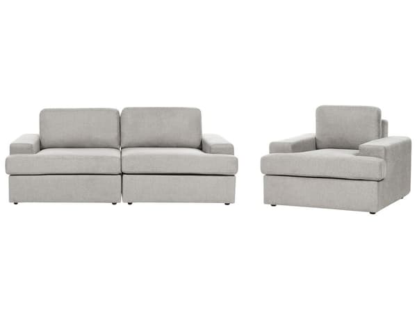 Sofasett i lysegrå stoff Polstret 4-seter med lenestol Polstret tykk rygg Classic Living Room Sofa
