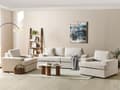 Miniatyrbilde 2 av 11: Sofasett i lysebeige stoff med polstret 5-seter og lenestol med polstret, tykt polstret rygg Classic Living Room sofa