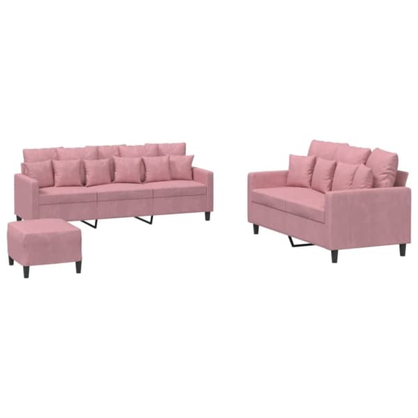 vidaXL Soffgrupp med dynor 3 delar rosa sammet