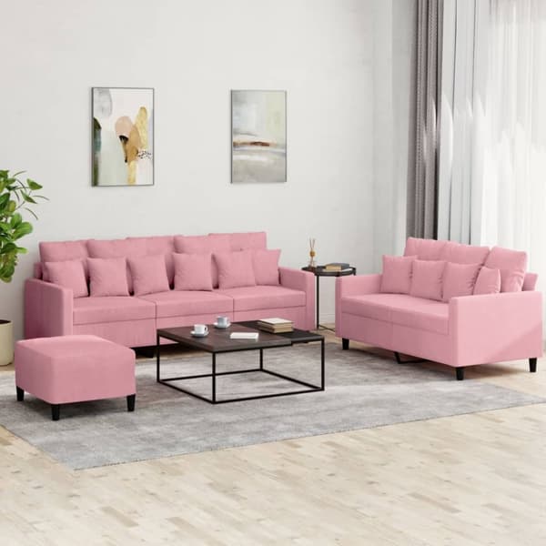 vidaXL sofasæt 3 dele med hynder velour lyserød