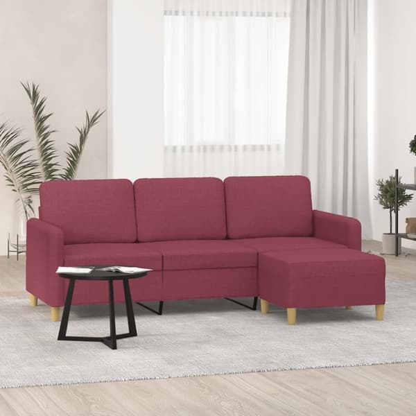 vidaXL 3-sitssoffa med fotstöd vinröd 180 cm tyg