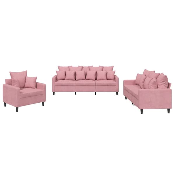 vidaXL Soffgrupp med dynor 3 delar rosa sammet