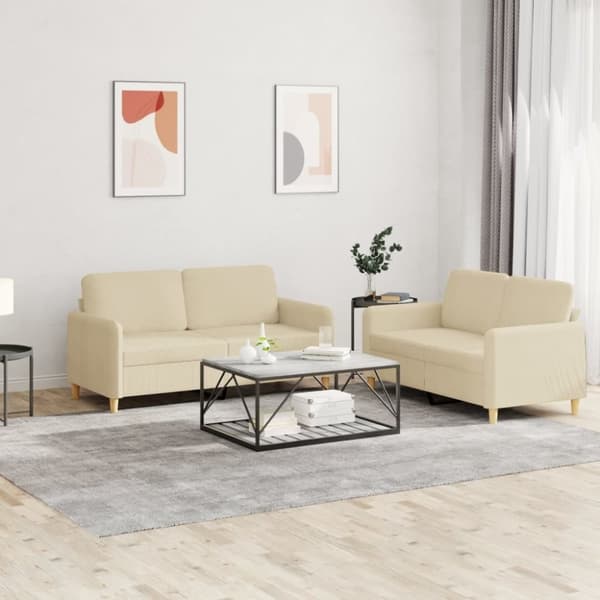 vidaXL sofasæt 2 dele med hynder stof cremefarvet