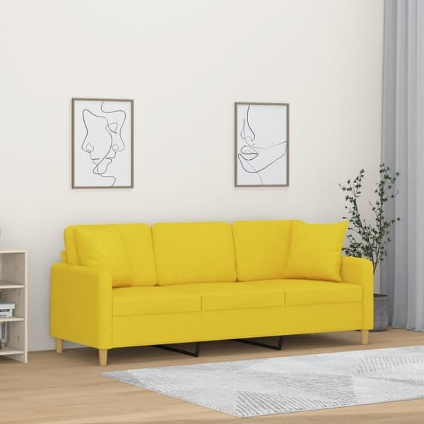 vidaXL 3-personers sofa med pyntepuder 180 cm stof lysegul