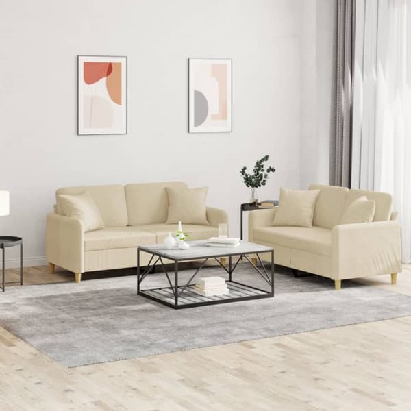 vidaXL sofasæt 2 dele med puder stof cremefarvet