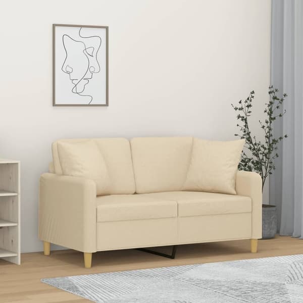 vidaXL 2-personers sofa med pyntepuder 120 cm stof cremefarvet