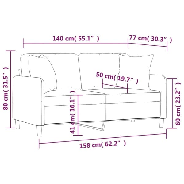 vidaXL 2-sits soffa med prydnadskuddar gräddvit 140 cm tyg