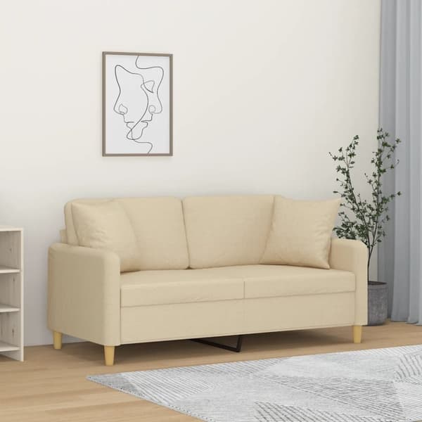 vidaXL 2-sits soffa med prydnadskuddar gräddvit 140 cm tyg