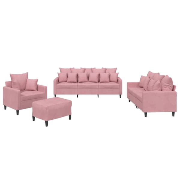 vidaXL Soffgrupp med dynor 4 delar rosa sammet