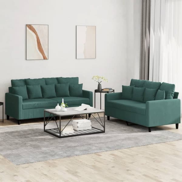 vidaXL sofasæt 2 dele med hynder velour mørkegrøn