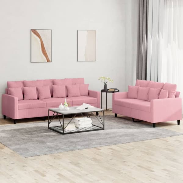 vidaXL sofasæt 2 dele med hynder velour lyserød
