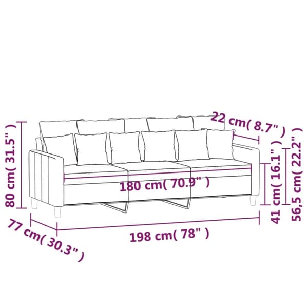 vidaXL 3-sitssoffa rosa 180 cm sammet