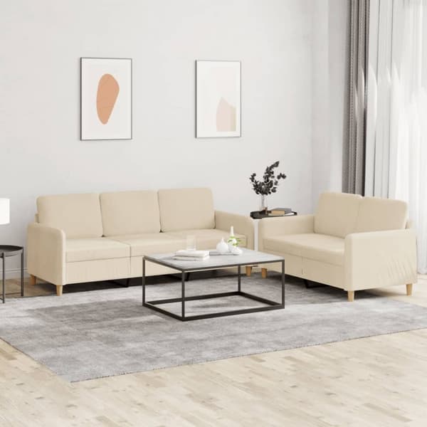 vidaXL sofasæt 2 dele med hynder stof cremefarvet