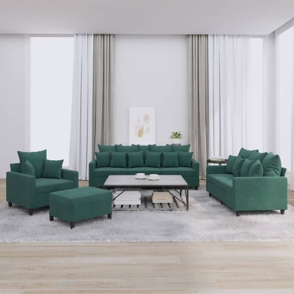 vidaXL sofasæt 4 dele med hynder velour mørkegrøn