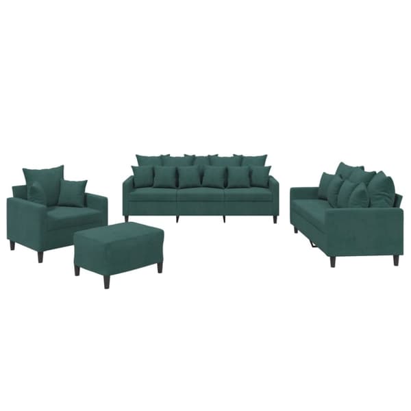 vidaXL sofasæt 4 dele med hynder velour mørkegrøn