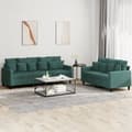 Miniatyrbillede 1 af 7: vidaXL sofasæt 2 dele med hynder velour mørkegrøn