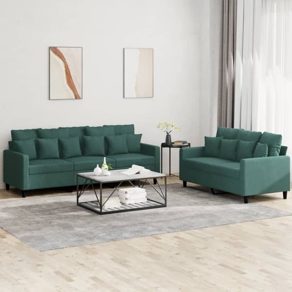vidaXL sofasæt 2 dele med hynder velour mørkegrøn