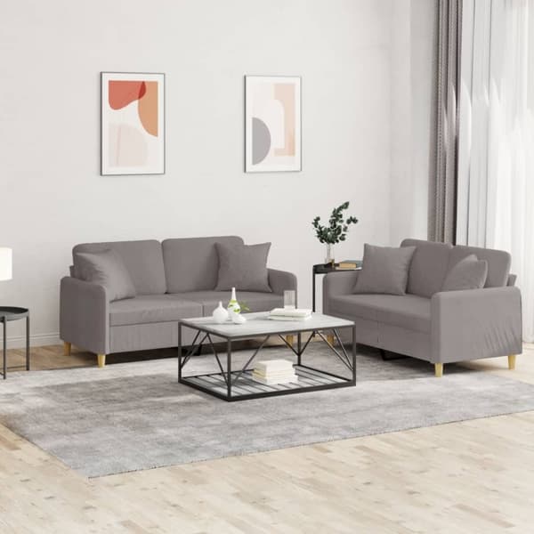 vidaXL Soffgrupp med kuddar 2 delar taupe tyg