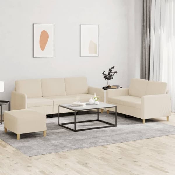 vidaXL sofasæt 3 dele med hynder stof cremefarvet