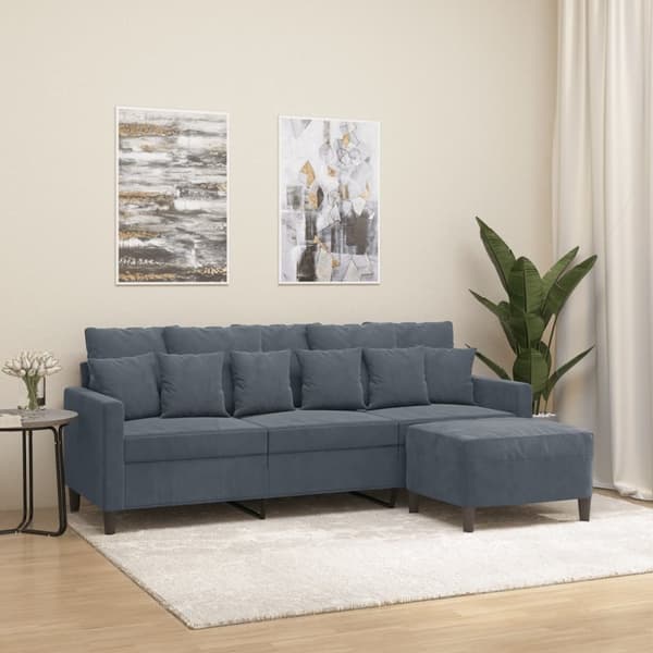 vidaXL 3-personers sofa med fodskammel 180 cm velour mørkegrå