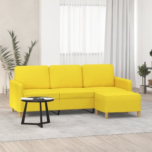 vidaXL 3-personers sofa med fodskammel 180 cm stof lysegul