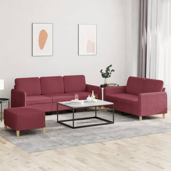 vidaXL sofasæt 2 dele med hynder stof vinrød