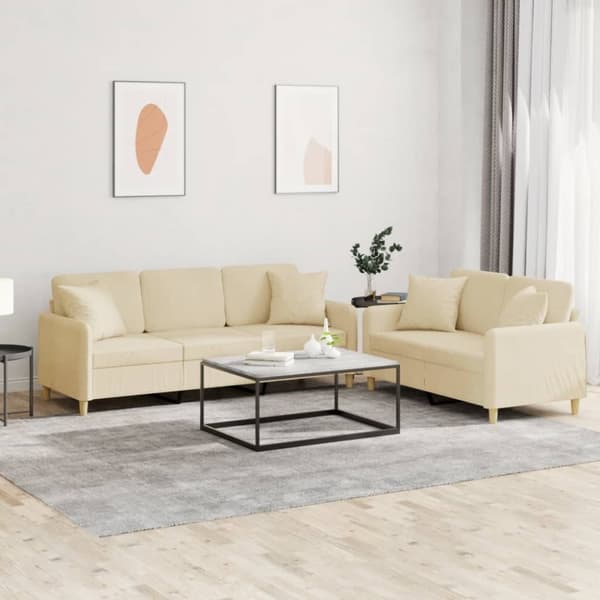 vidaXL sofasæt 2 dele med puder stof cremefarvet
