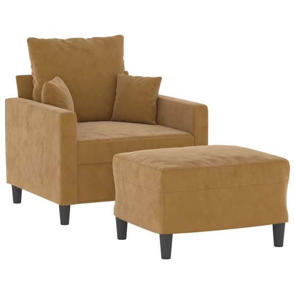 vidaXL Fåtölj med fotpall Brun 60 cm sammet