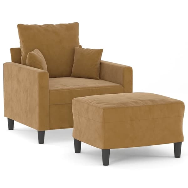 vidaXL Fåtölj med fotpall Brun 60 cm sammet