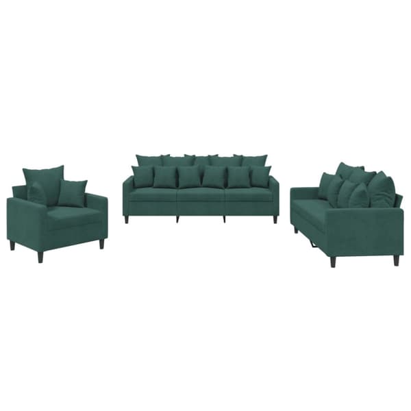 vidaXL sofasæt 3 dele med hynder velour mørkegrøn