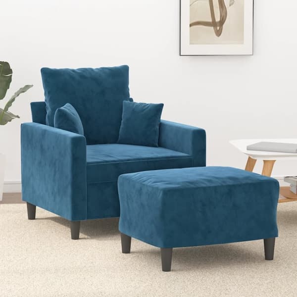 vidaXL sofastol med fodskammel 60 cm velour blå