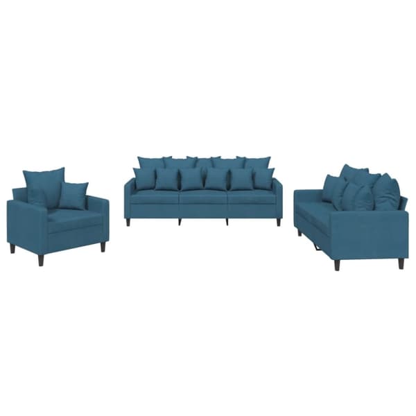 vidaXL sofasæt 3 dele med hynder velour blå