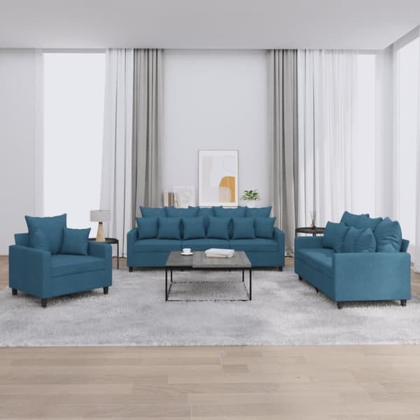 vidaXL sofasæt 3 dele med hynder velour blå