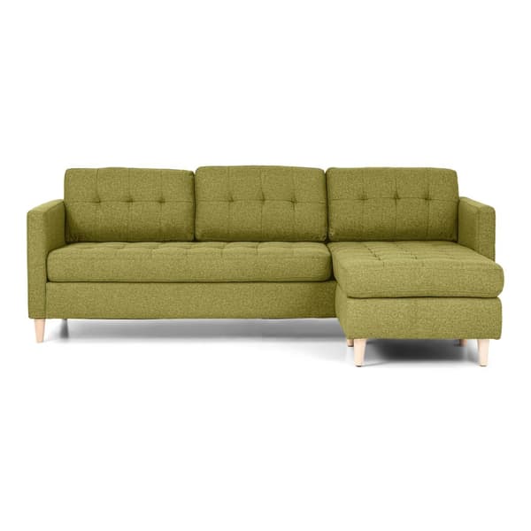 Marino sofa, sjeselong høyre eller venstrevent i stoff grønn, med treben.
