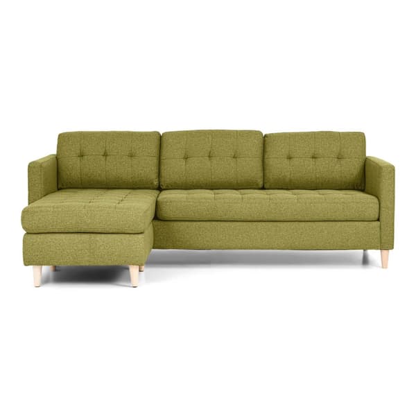 Marino sofa, sjeselong høyre eller venstrevent i stoff grønn, med treben.