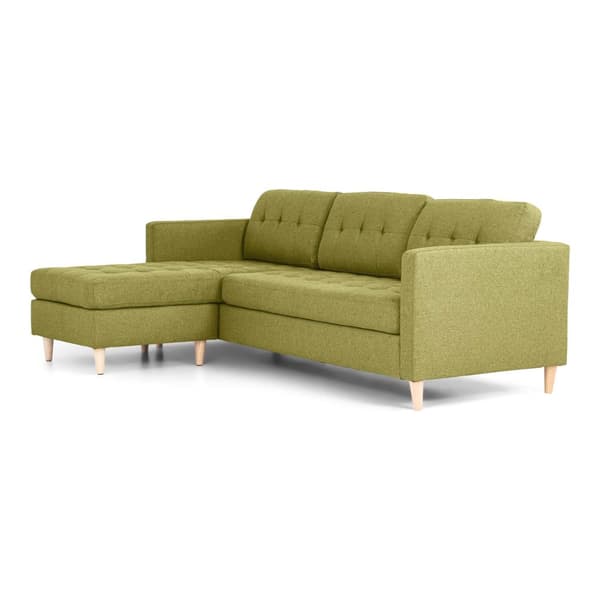 Marino sofa, sjeselong høyre eller venstrevent i stoff grønn, med treben.