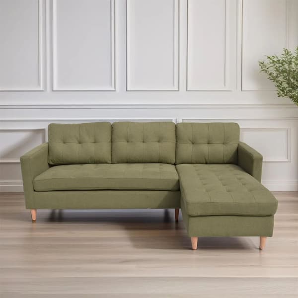 Marino sofa, sjeselong høyre eller venstrevent i stoff grønn, med treben.