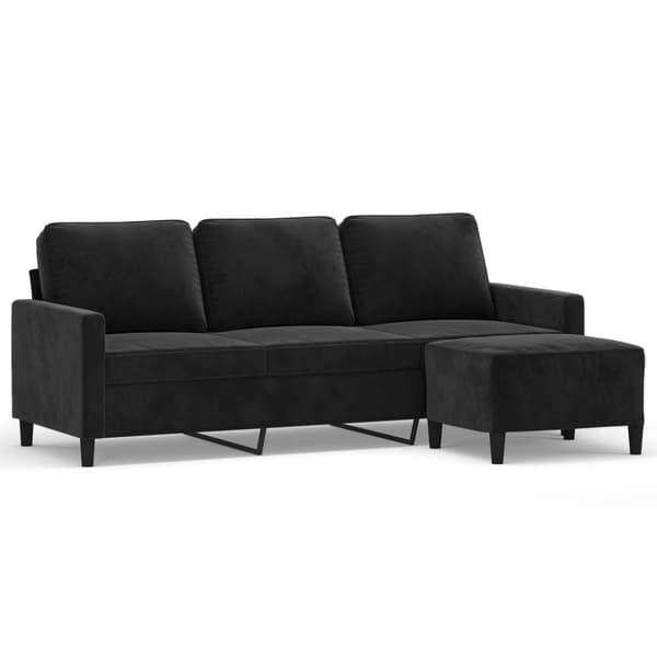 vidaXL 3-sitssoffa med fotpall svart 180 cm sammet