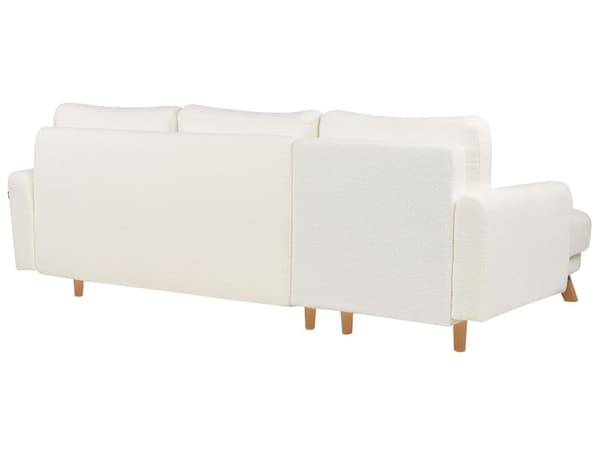 Høyre hjørnesofa Hvit Boucle polstret med sovesofa med uttrekkbar polstret rygg med treben