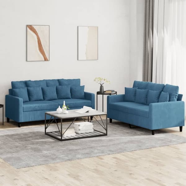 vidaXL sofasæt 2 dele med hynder velour blå