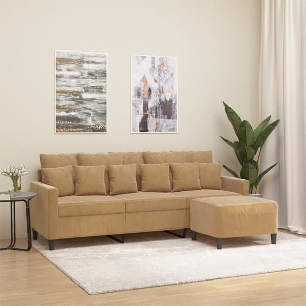vidaXL 3-personers sofa med fodskammel 180 cm velour brun