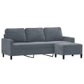 Miniatyrbillede 2 af 7: vidaXL 3-personers sofa med fodskammel 180 cm velour Mørkegrå