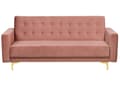 Miniatyrbilde 4 av 11: Sofagruppe Rosa Fløyel 3-seters sovesofa 2 lenestoler Justerbar rygg Sovefunksjon Metallben Dekorative knapper Moderne design Stue