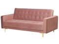 Miniatyrbilde 5 av 11: Sofagruppe Rosa Fløyel 3-seters sovesofa 2 lenestoler Justerbar rygg Sovefunksjon Metallben Dekorative knapper Moderne design Stue