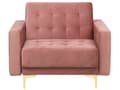 Miniatyrbilde 8 av 11: Sofagruppe Rosa Fløyel 3-seters sovesofa 2 lenestoler Justerbar rygg Sovefunksjon Metallben Dekorative knapper Moderne design Stue