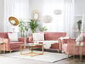 Miniatyrbilde 2 av 11: Sofagruppe Rosa Fløyel 3-seters sovesofa 2 lenestoler Justerbar rygg Sovefunksjon Metallben Dekorative knapper Moderne design Stue