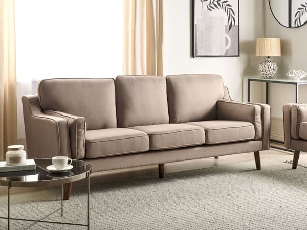3-seters sofa i lysebrunt stoff Ben Eiketre Klassisk Stue fra midten av århundret